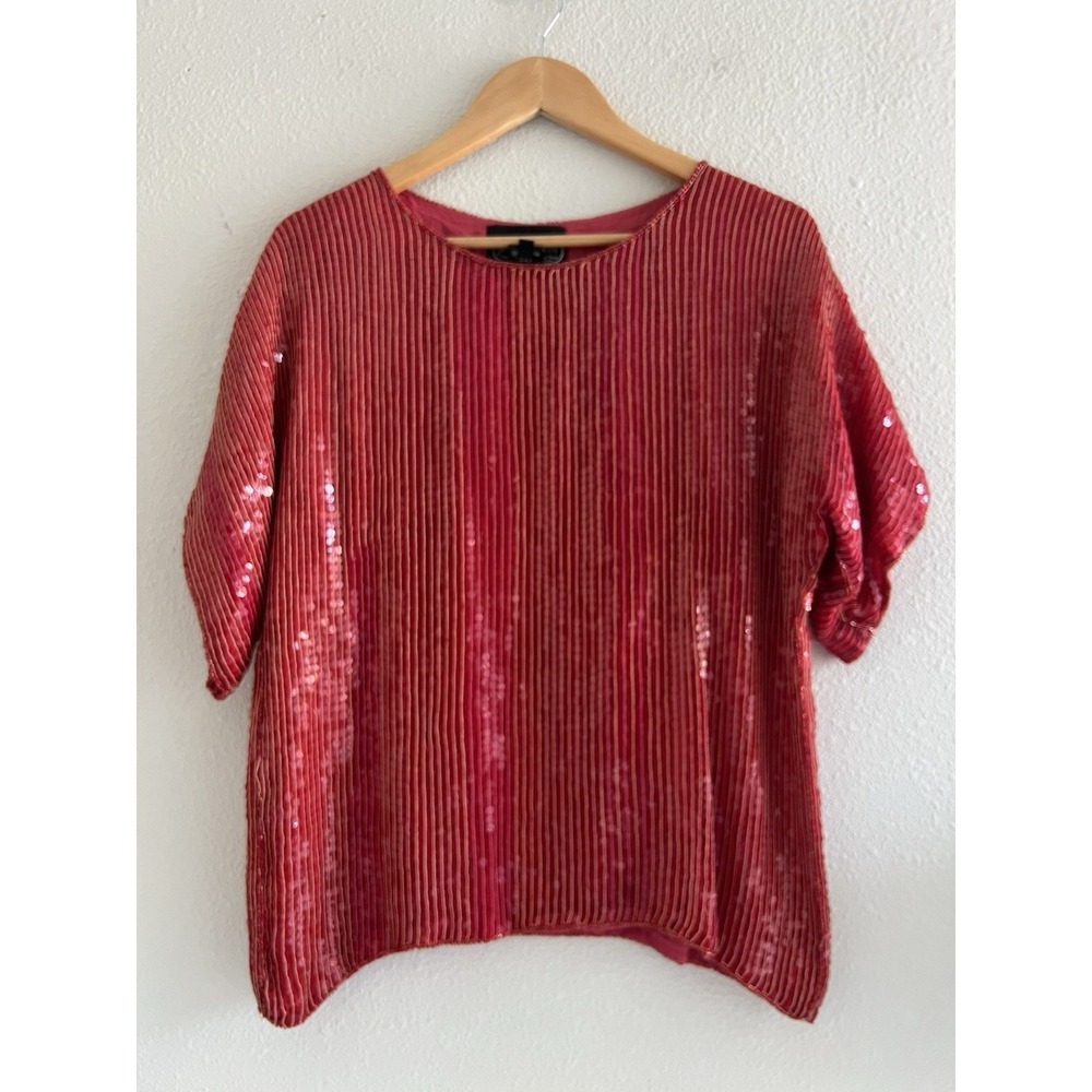 Jean for Joseph Le Bon Vintage Pure Silk Sequin Red Top Medium Luxury Festival